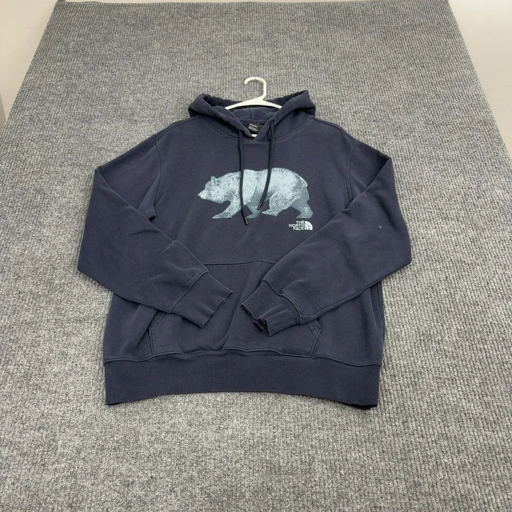 The North Face Hoodie Mens M Navy Blue Cotton Blend Bear Graphic‎ Gorpcore Style
